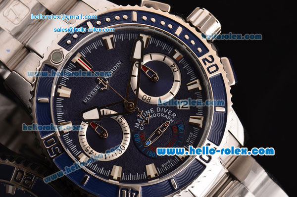 Ulysse Nardin Maxi Marine Diver Chrono Japanese Miyota OS20 Quartz Stainless Steel Case with Stainless Steel Strap and Blue Dial - Click Image to Close